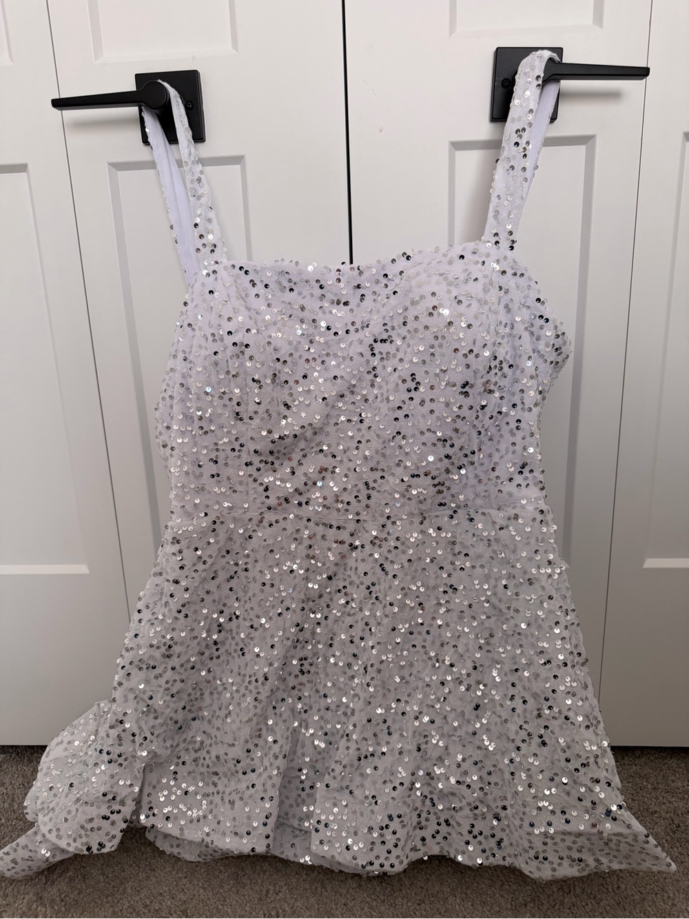 White Sequin Party Dress - Spaghetti Straps